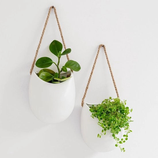 Pannelli Ceramici Sospesi per Piante 2 pezzi - Vasche per Piante da Parete Ellie - Decorazione da Parete Interna Esterno Giardino - Bianco (opaco)