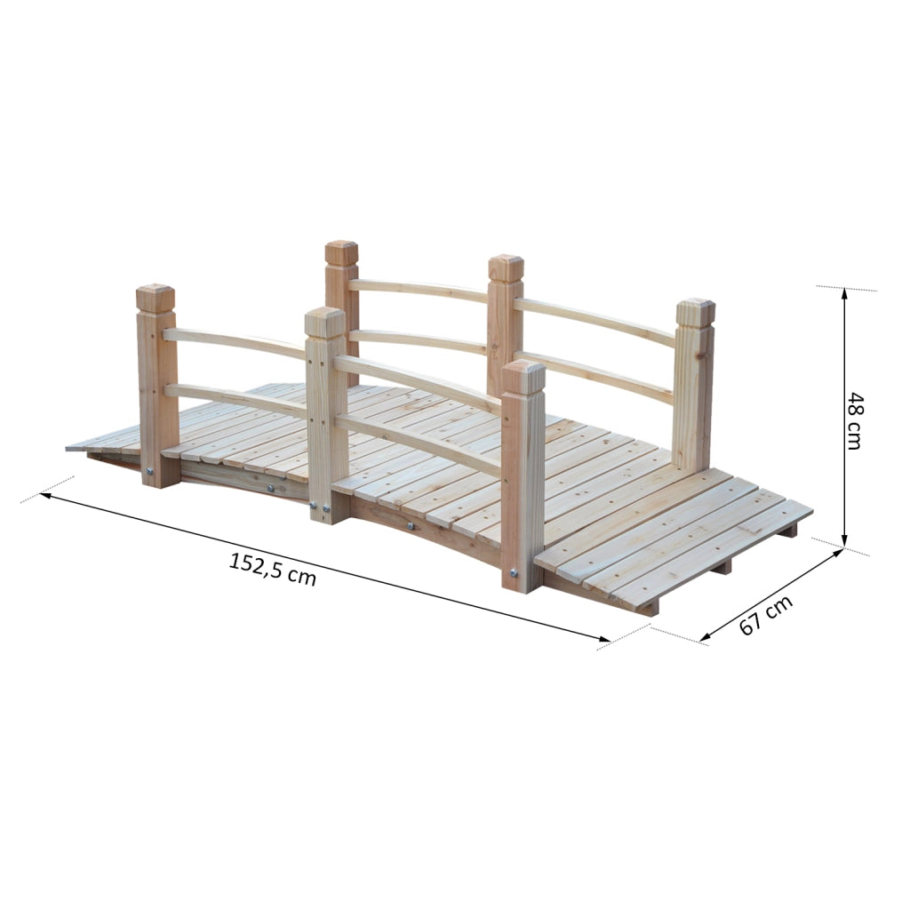 Ponte da giardino in legno di abete naturale con ringhiera fino a 180 kg ¨C Xylo ¨C 152,5x67x48 cm
