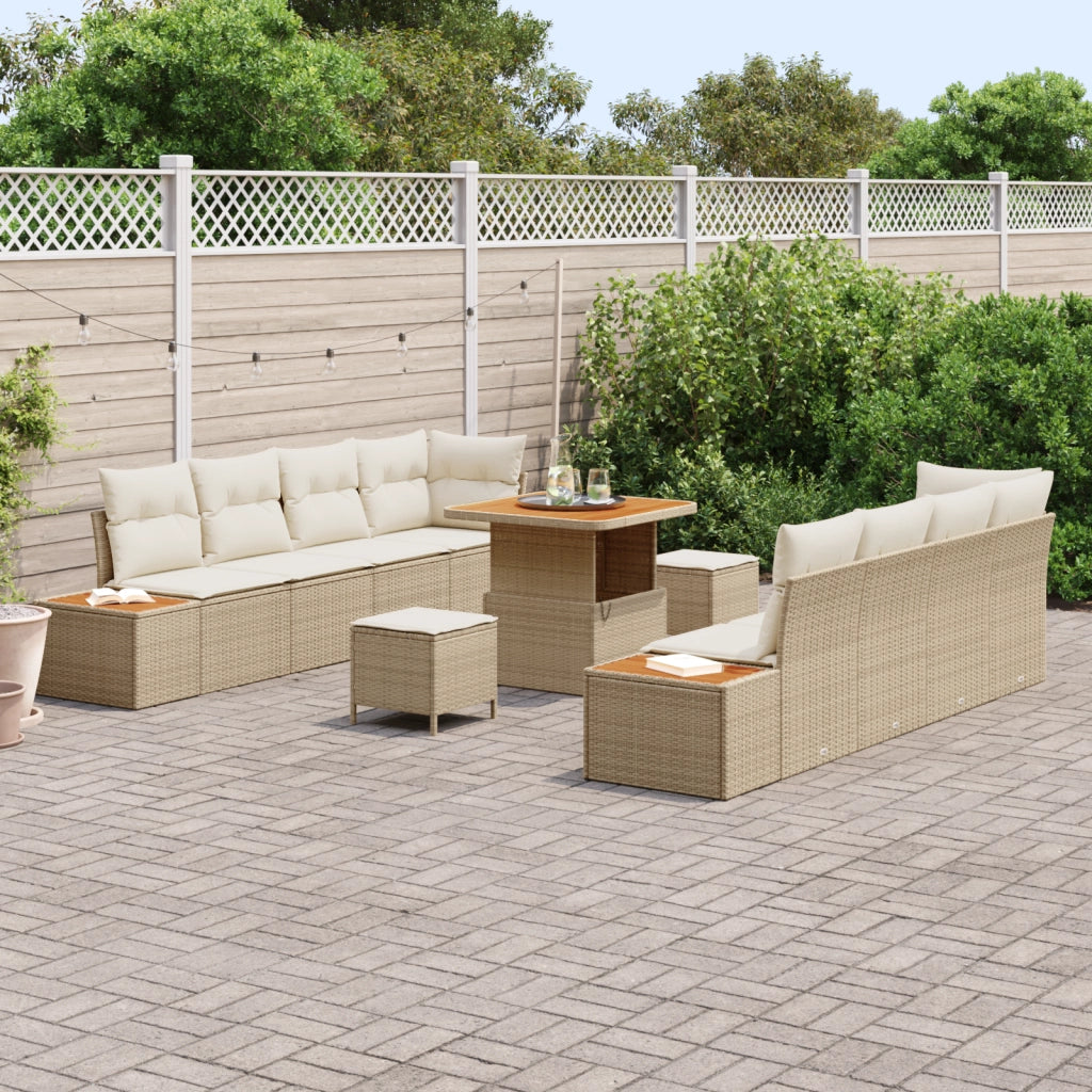 Set da Giardino in 11 Pezzi con Cuscini Beige in Rattan