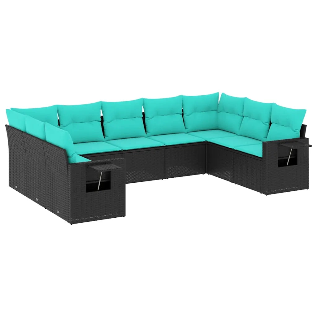 Set Divani da Giardino 9 pz con Cuscini Nero in Polyrattan 3220596