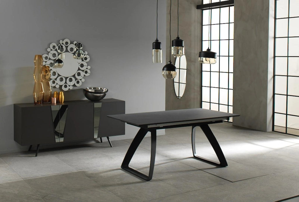 Tavolo Allungabile Barret Grigio Scuro 170/270x90 cm in HPL su MDF con Gambe in Metallo Verniciato Nero - Design Moderno Funzionale