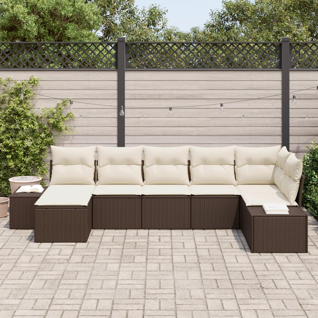 Set di divani da giardino 7 pezzi con cuscini Rattan marrone