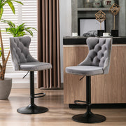 Sgabello da bar girevole in velluto con altezza regolabile, schienale ergonomico e base cromata stabile, grigio