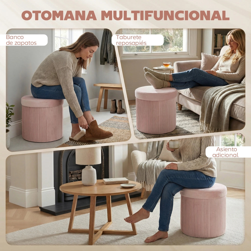 Pouf contenitore ¨C Xylo ¨C velluto rosa rotondo 38x38x38 cm 35L