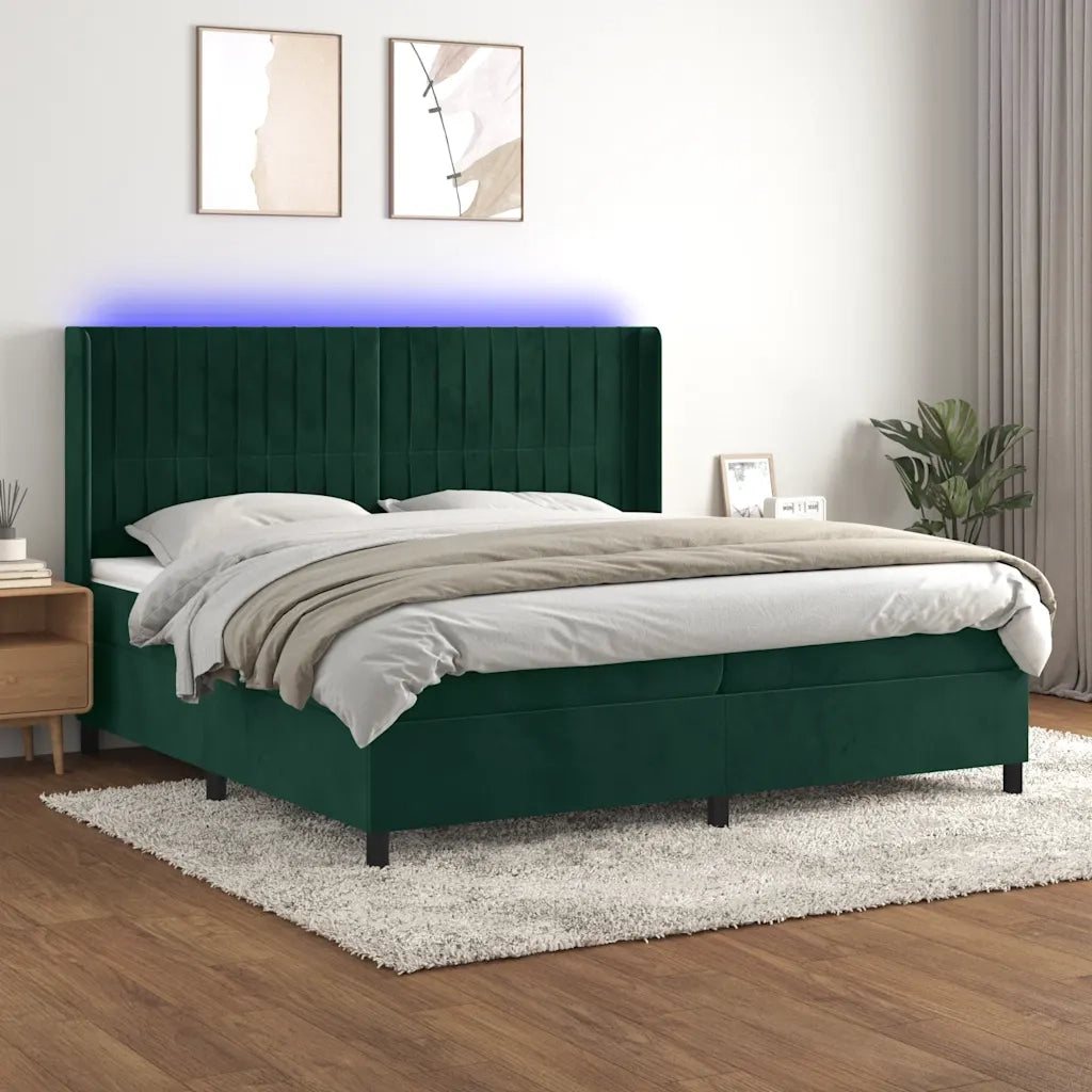 Letto a Molle con Materasso e LED Verde Scuro 200x200cm Velluto cod mxl 57265