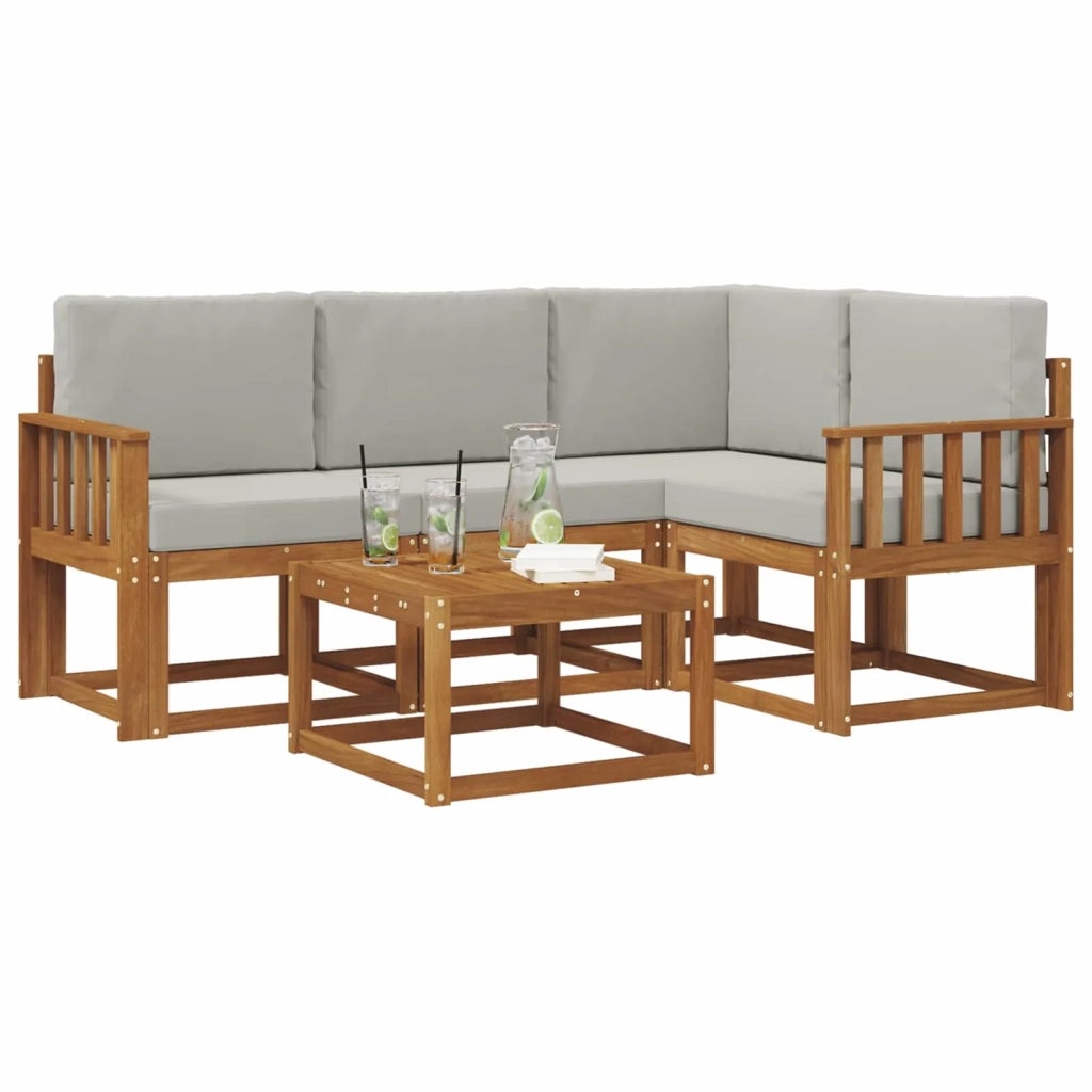 Set di divani da esterno 5 pcs Grigio Naturale e Chiaro
