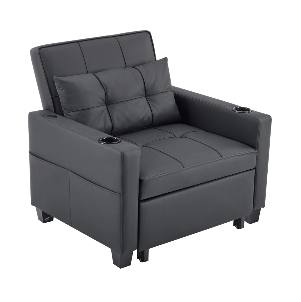 Divano letto 74x87x84 cm 3 in 1 con schienale regolabile in legno e metallo nero
