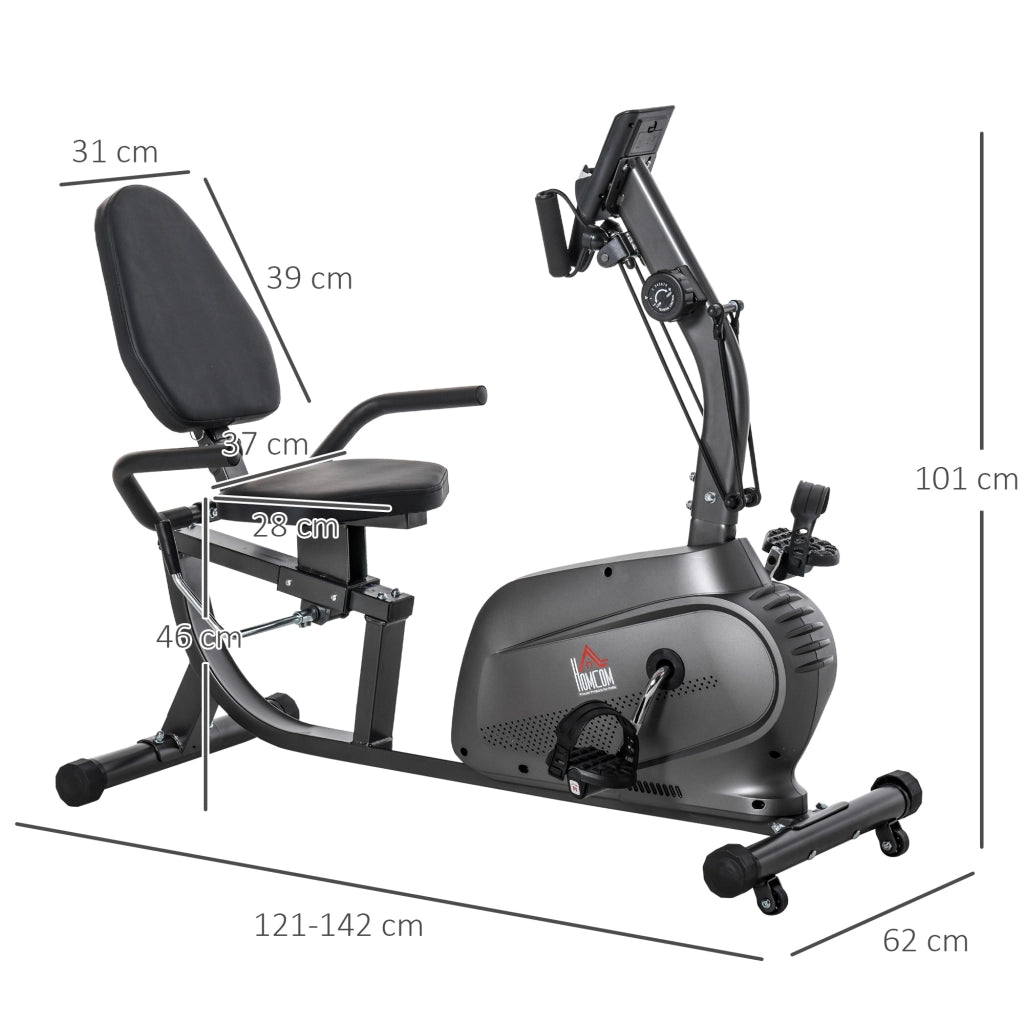 Cyclette Orizzontale Magnetica 8 Resistenze. Display LCD. Sedile Regolabile ed Elastici per Braccia