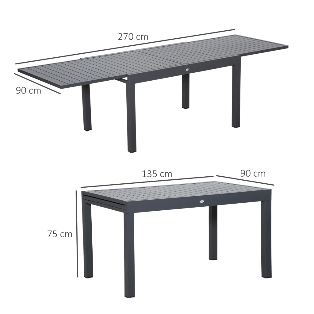 Easycomfort Tavolo da Giardino Allungabile per 8-10 Persone, in Alluminio, 135-270x90x75cm, Grigio