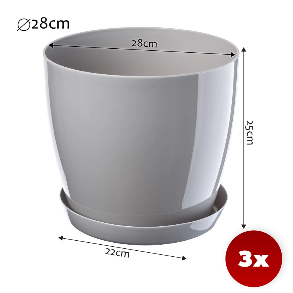 Vaso da fiori KADAX, fioriera, coperchio, 28 cm, supporto per fiori, plastica grigia, 3 pezzi.