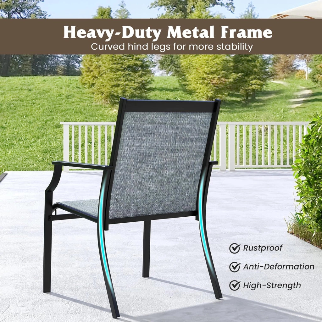 Set di 2 sedie da giardino con schienale alto, sedia in tessuto, sedia da esterno, sedie da sala da pranzo per patio, carico 150 kg, per terrazza, balcone, spiaggia, feste (blu)