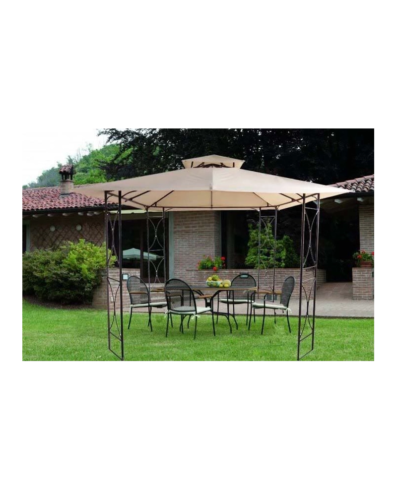 Gazebo da giardino in ferro bttuto 3x3 mt ecrù antivento Sicorage Neggiu