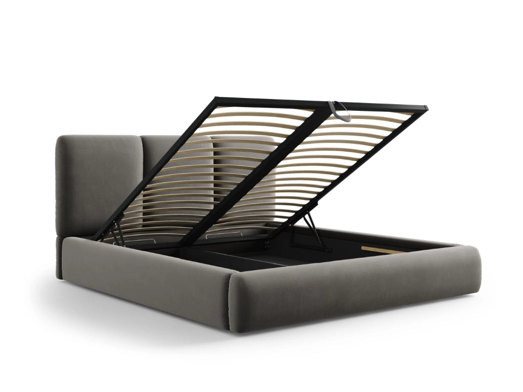 Cosmopolitan Design - Letto a cassettone con testiera "Nicolas" 180x200cm in velluto grigio chiaro 