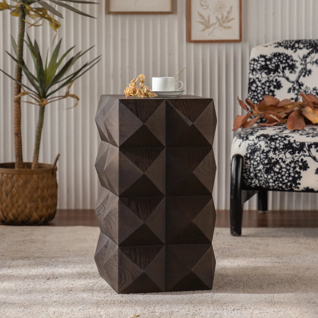 Tavolino basso in legno massello e MDF con rilievo tridimensionale retrò senza montaggio per soggiorno marrone 60 cm