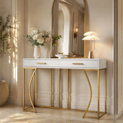 TAVOLO CONSOLLE con cassetto 110x32x85 cm MDF bianco e struttura in metallo