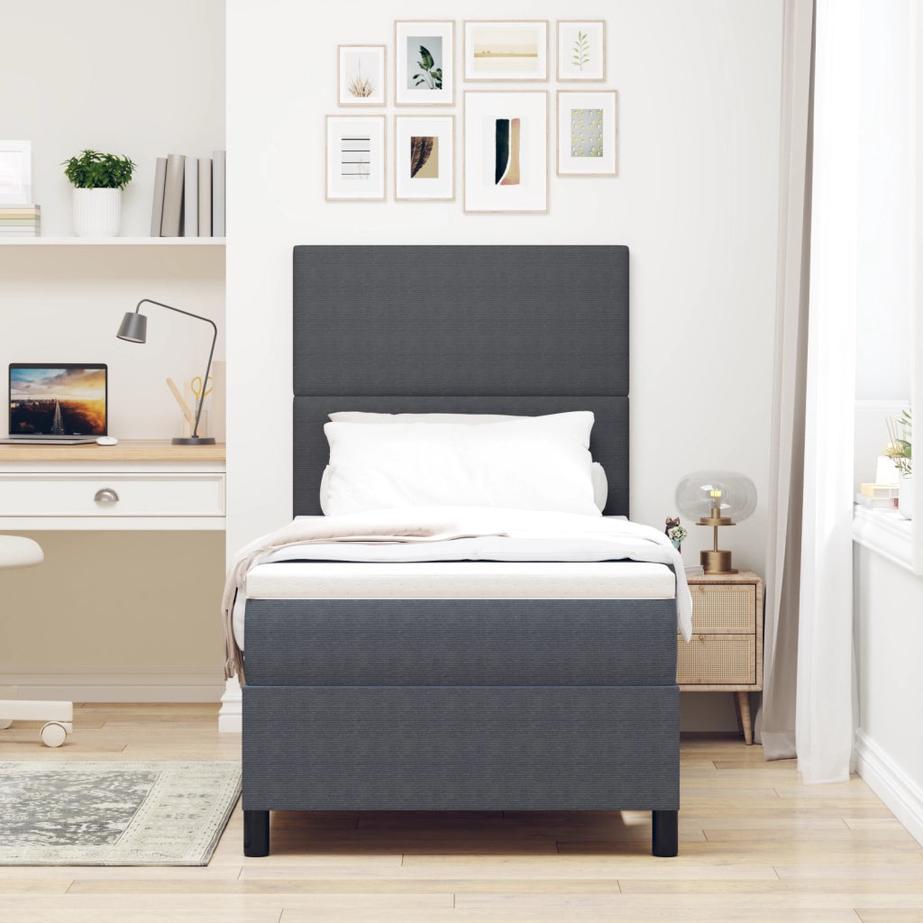 Letto con rete a molle con materasso e luce LED grigio scuro 100x200 cm tessuto a coste