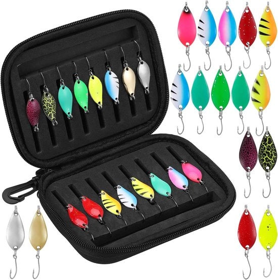 Set di accessori da pesca per trota e persico, con 16 paletti multicolore, 25 g/3 g/5 g filo di seta, asta di visita e scatola di conservazione.