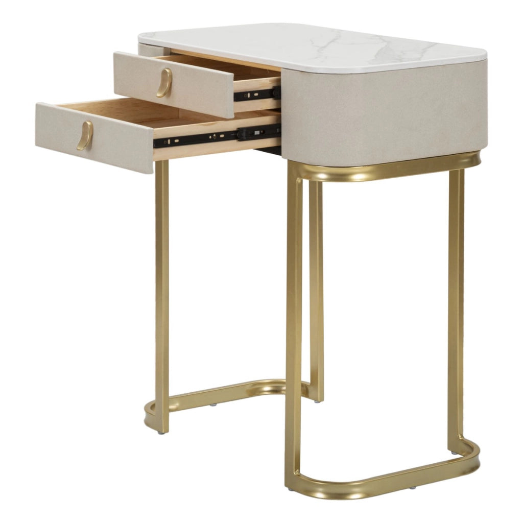 Console Beauty 2 cassetti in legno crema con gambe dorate
