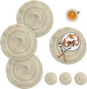 Set di 4 placemati e costolli in cotone lavabile a forma rotonda - Adatto per decorazioni di tavola da cucina - Beige