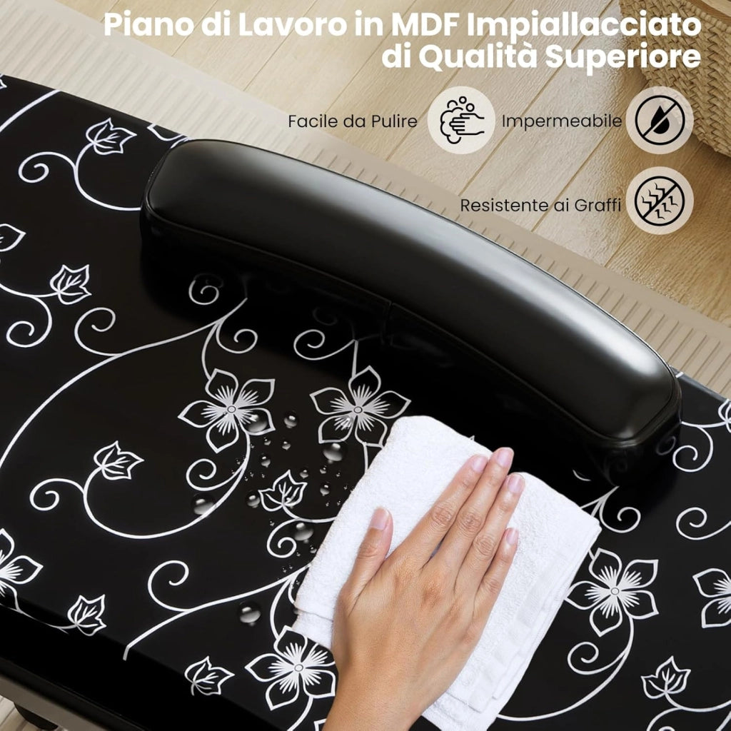 COSTWAY Tavolo Manicure Pieghevole, Tavolo Unghie Estetista Portatile con Ruote, Cassetto, Cuscino Poggiapolsi e Borsa