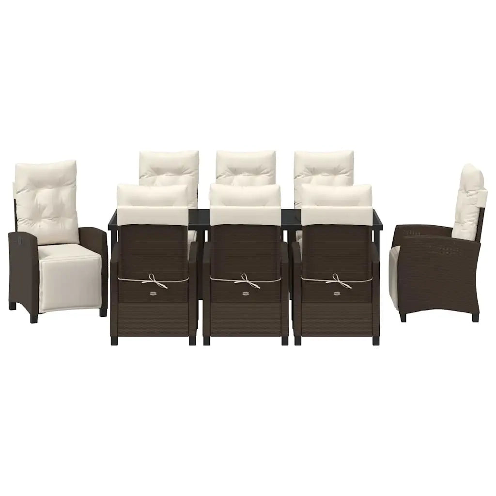 Set da Pranzo per Giardino con cuscino 9 pcs Marrone polyrattan 3380434