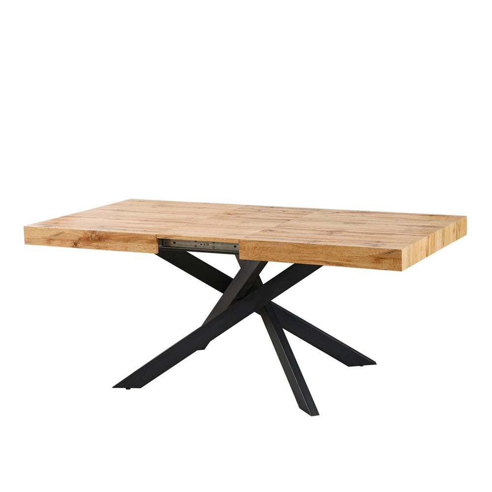 Tavolo rettangolare allungabile Belinda piano rovere e base nera 160x90x75