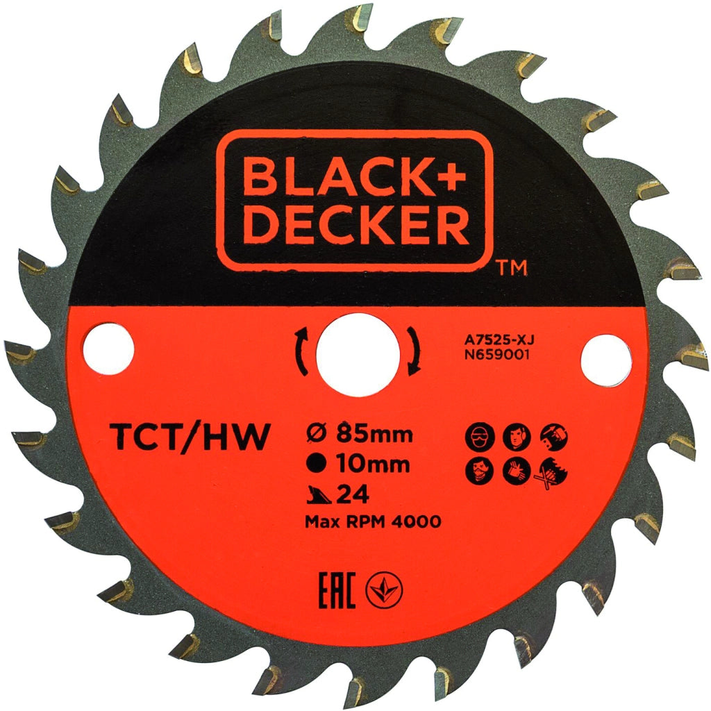 Black+Decker LAMA TCT A7525-XJ PER MINI SEGA CIRCOLARE Ø mm. 85 - 24 denti legno