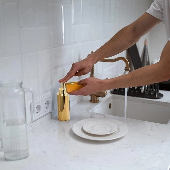 Dispensatore di sapone a forma rotonda in acciaio inox per bagno cucina e lavabo