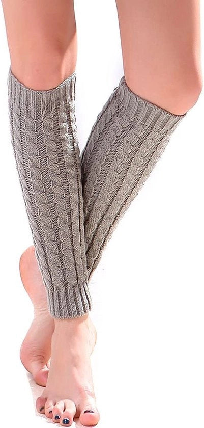 Due pair di calzettoni lunghi per donne - calzettoni per donne e ragazze invernali ricamati a maglia - calzettoni caldi e moda - calzettoni - calzettoni per gambe - disponibili in unico taglia - grigio chiaro + bianco - 40*8,5cm