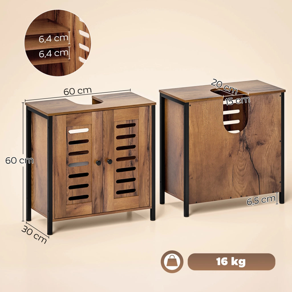 Mobile Sottolavabo con Ante a Lame e Chiusura Magnetica ¨C Zephmum ¨C 60x30x60 cm Marrone R¨²stico
