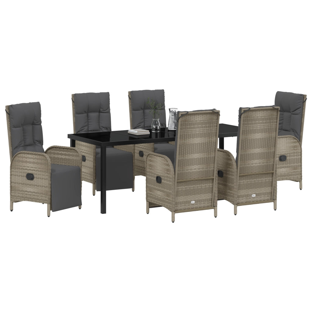 Set da Pranzo Giardino 7 Pezzi con Cuscini Grigio Polyrattan