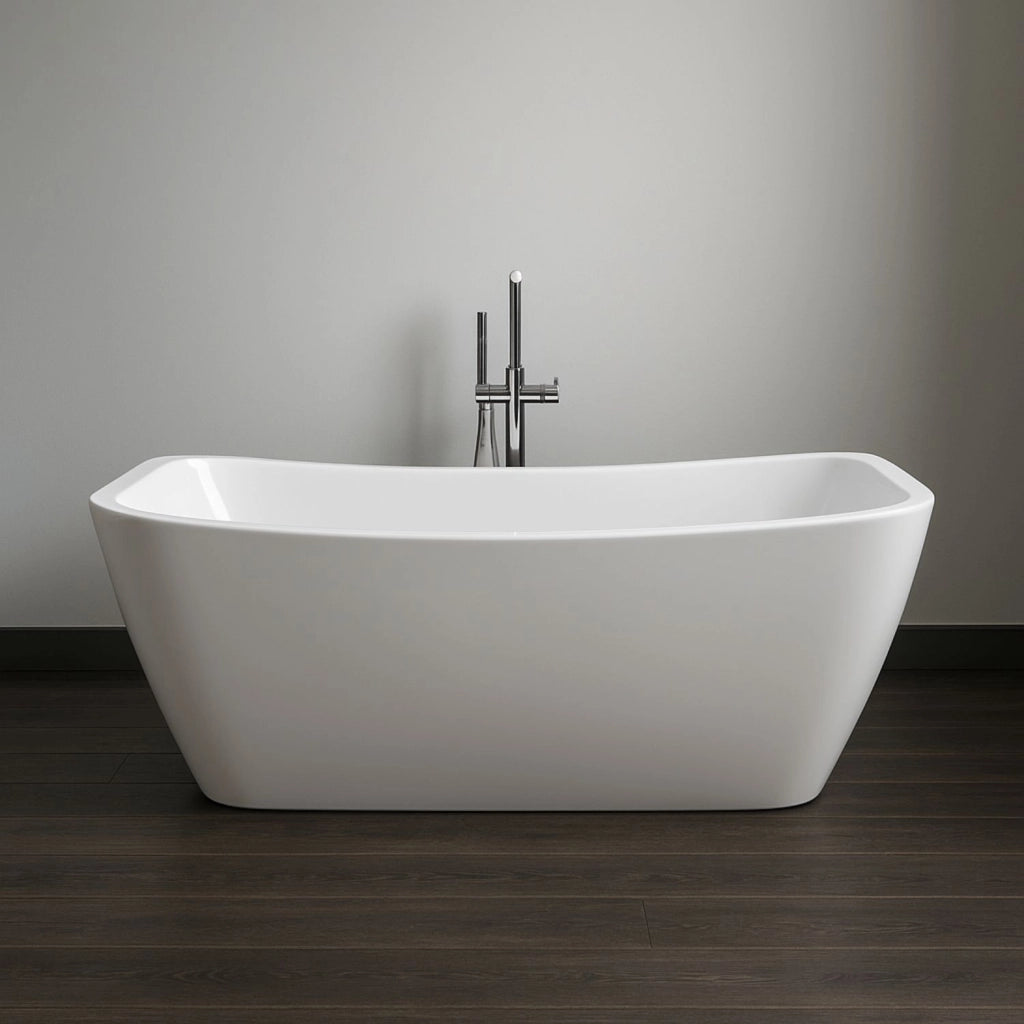 Vasca da bagno rettangolare freestanding bianco lucido in acrilico