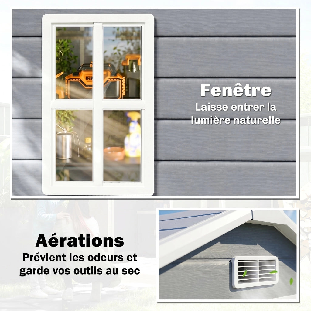 Casetta da giardino in resina polypropyl¨¨ne ¨C zephmum ¨C grigio 2.12 m2 2 porte 1 finestra