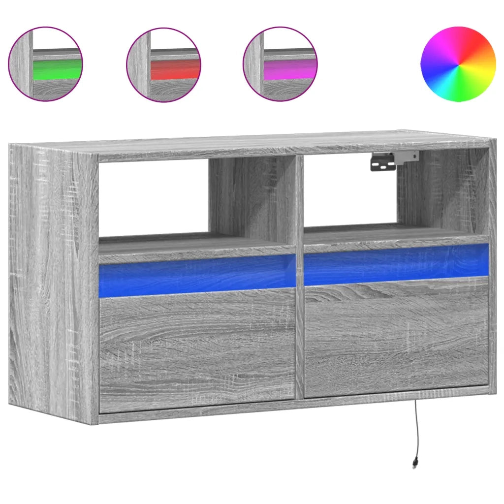 Mobile TV a Parete con Luci LED-Mobile TV a Muro Grigio Sonoma 80x31x45 cm 172911