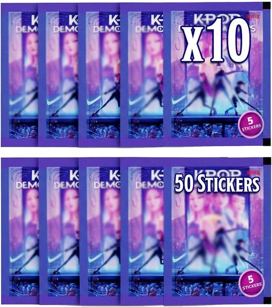 Set di Stickers Ufficiale da 50 - Cacciatori di Demoni KPOP - Carte da Raccolta - 10 Pacchetti - 5 Figure per Pacchetto - Protezione Transparente