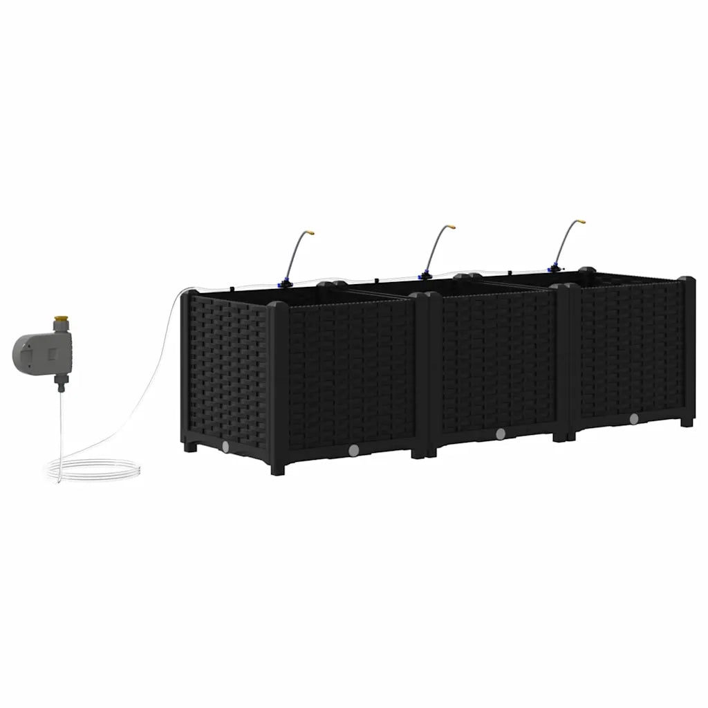 Fioriere | Cassetta per fiori | Vaso da giardino 3 pz Nero 120 x 40 x 37,5 cm Plastica