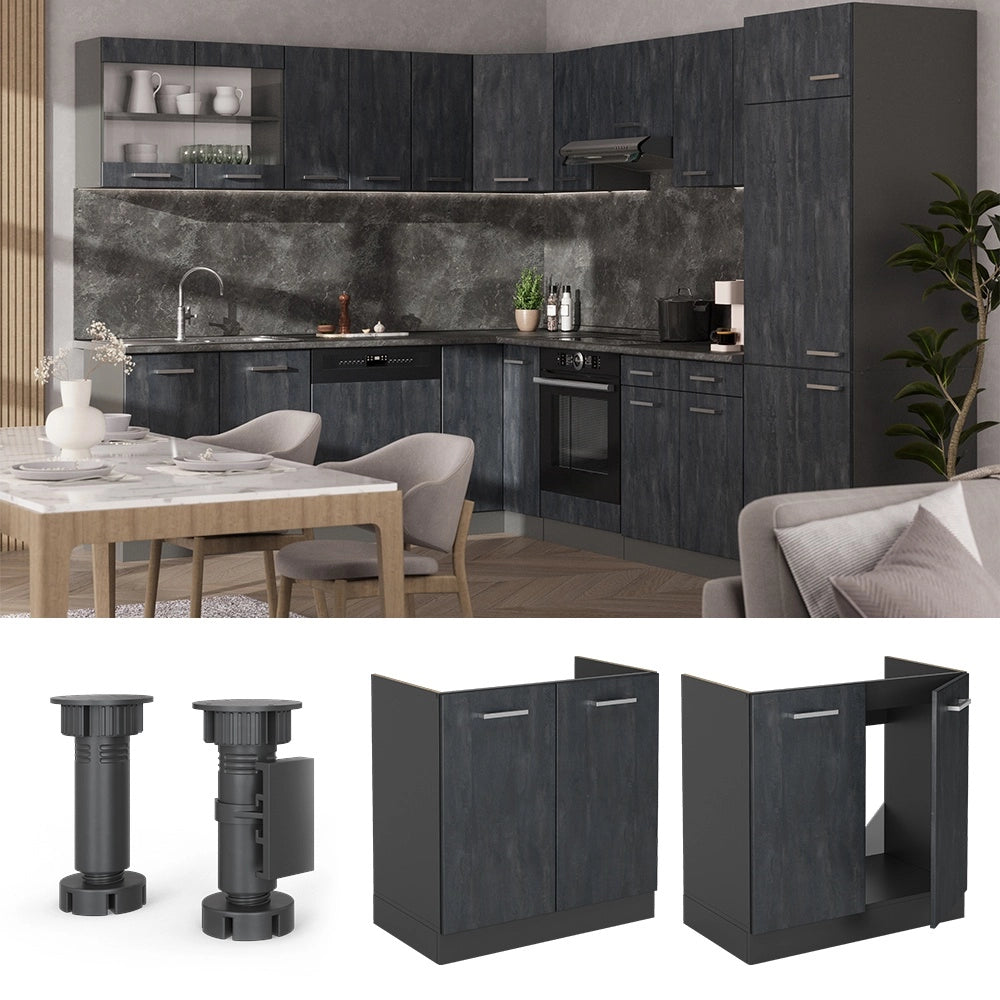 Mobile lavello cucina R-Line Calce nera/Antracite 80 cm senza piano di lavoro Vicco