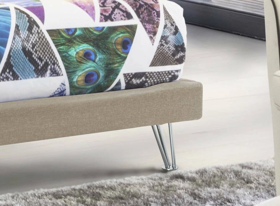 Letto matrimoniale Arbatrax, Letto fisso in tessuto con piedini, Made in Italy, adatto per materasso cm 160x190, Beige