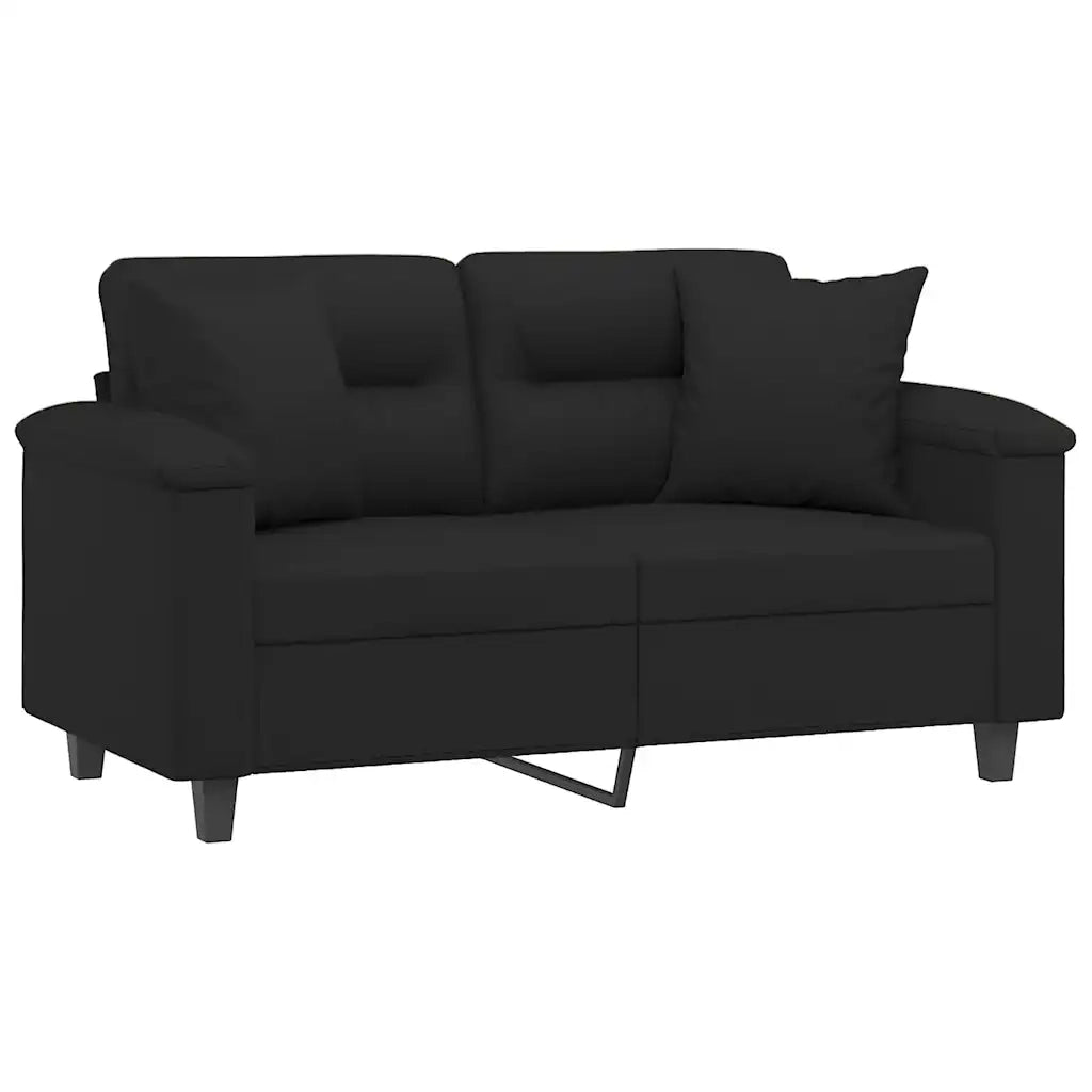 Divano a 2 Posti con Cuscini-Sofa 2 Posti con Cuscini Nero 120 cm Tessuto Microfibra