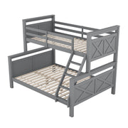 Letto a Castello 90x200 cm e 140x200 cm; 2 Posti - con Scala e Sponde - in Legno - Grigio