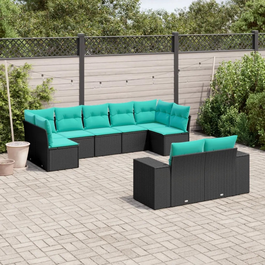Set Divani da Giardino 9 pz con Cuscini Nero in Polyrattan 3223016