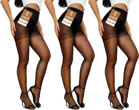 Trasparente 3 pezzi Pantaloni da donna 10 Denier con alta trama neri grandi taglie
