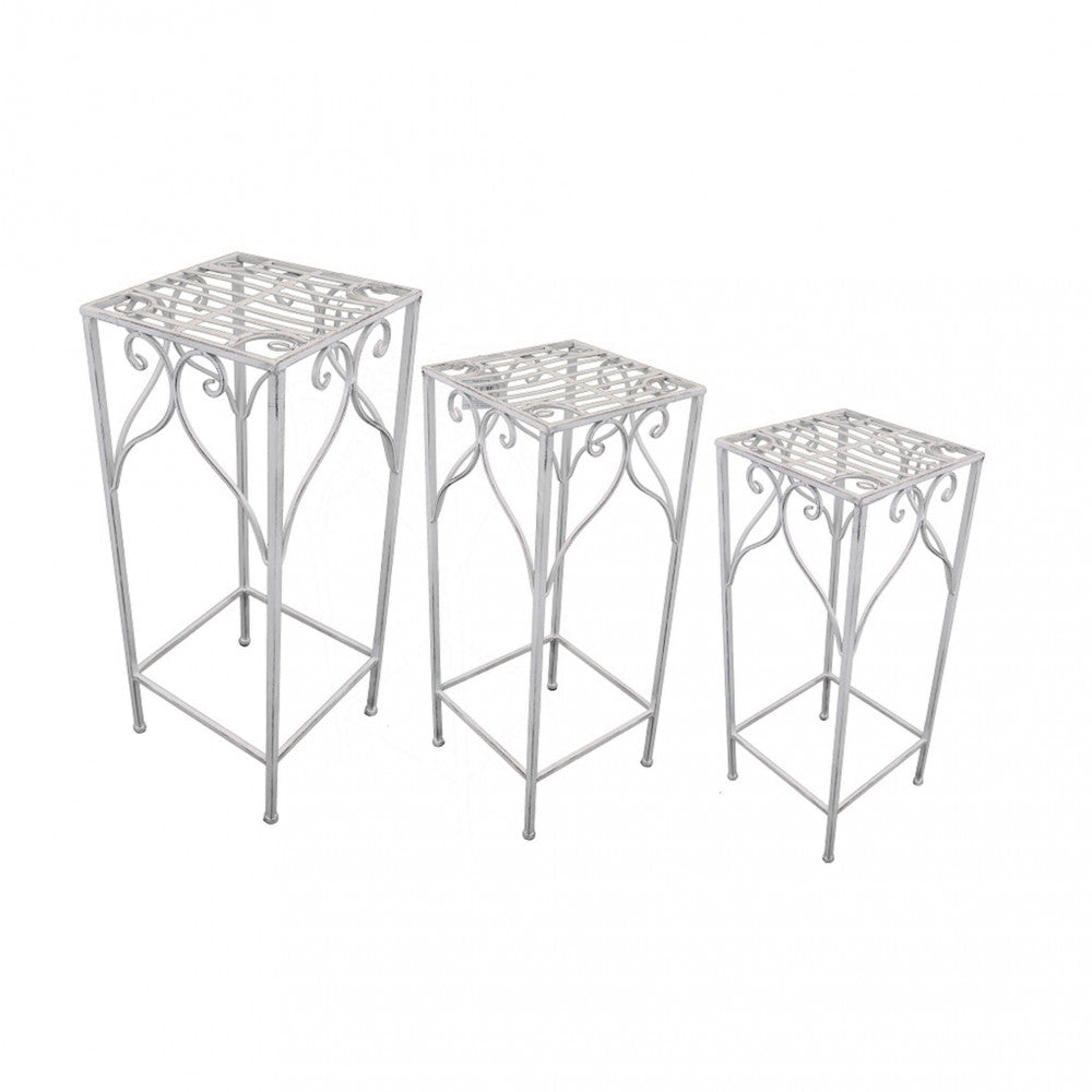 Set 3 Fioriere Vincent in Acciaio Bianco Antico