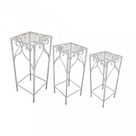 Set 3 Fioriere Vincent in Acciaio Bianco Antico