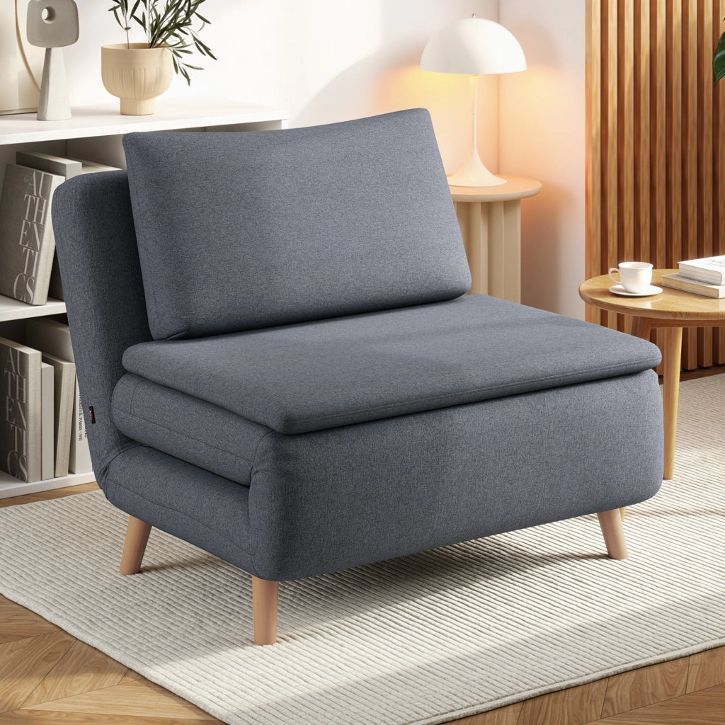 Poltrona letto ¨C zephmum ¨C Grigio con cuscino e gambe legno