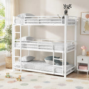 Letto a castello triplo in metallo 90x200 cm bianco, struttura in acciaio, 3 posti