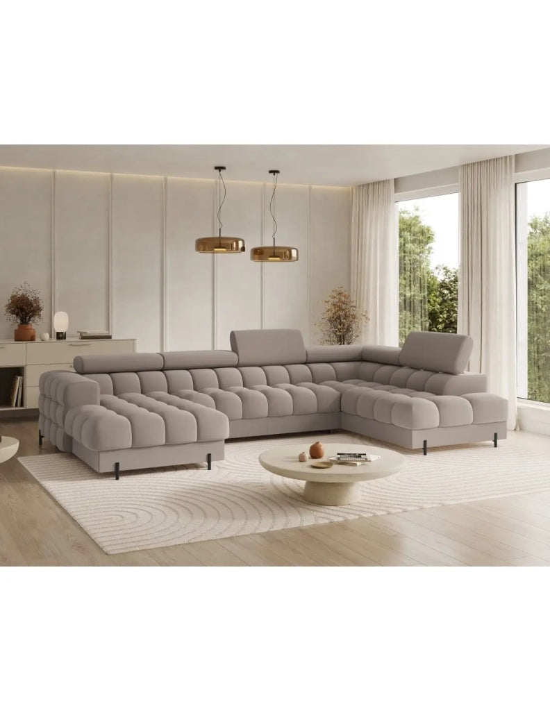 Divano panoramico convertibile Beige angolo destro FERARIA 358x93x202cm