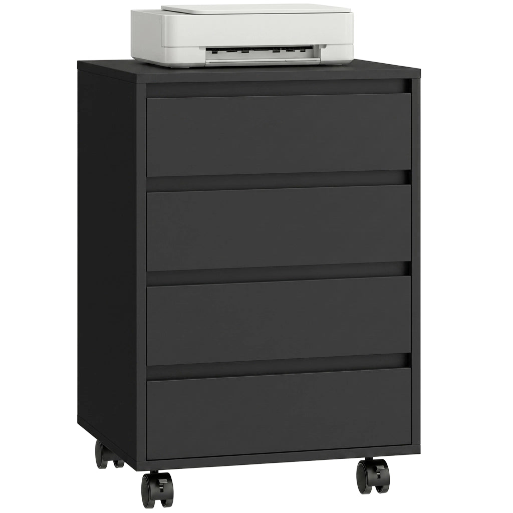 Scrivania con cassetti ¨C zephmum ¨C 4 cassetti in legno nero su ruote