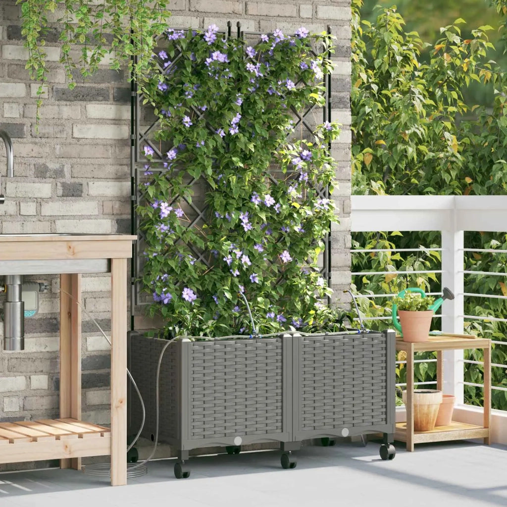 Vaso da Giardino con Irrigazione e Ruote 2 pz Grigio Chiaro PP 3423007