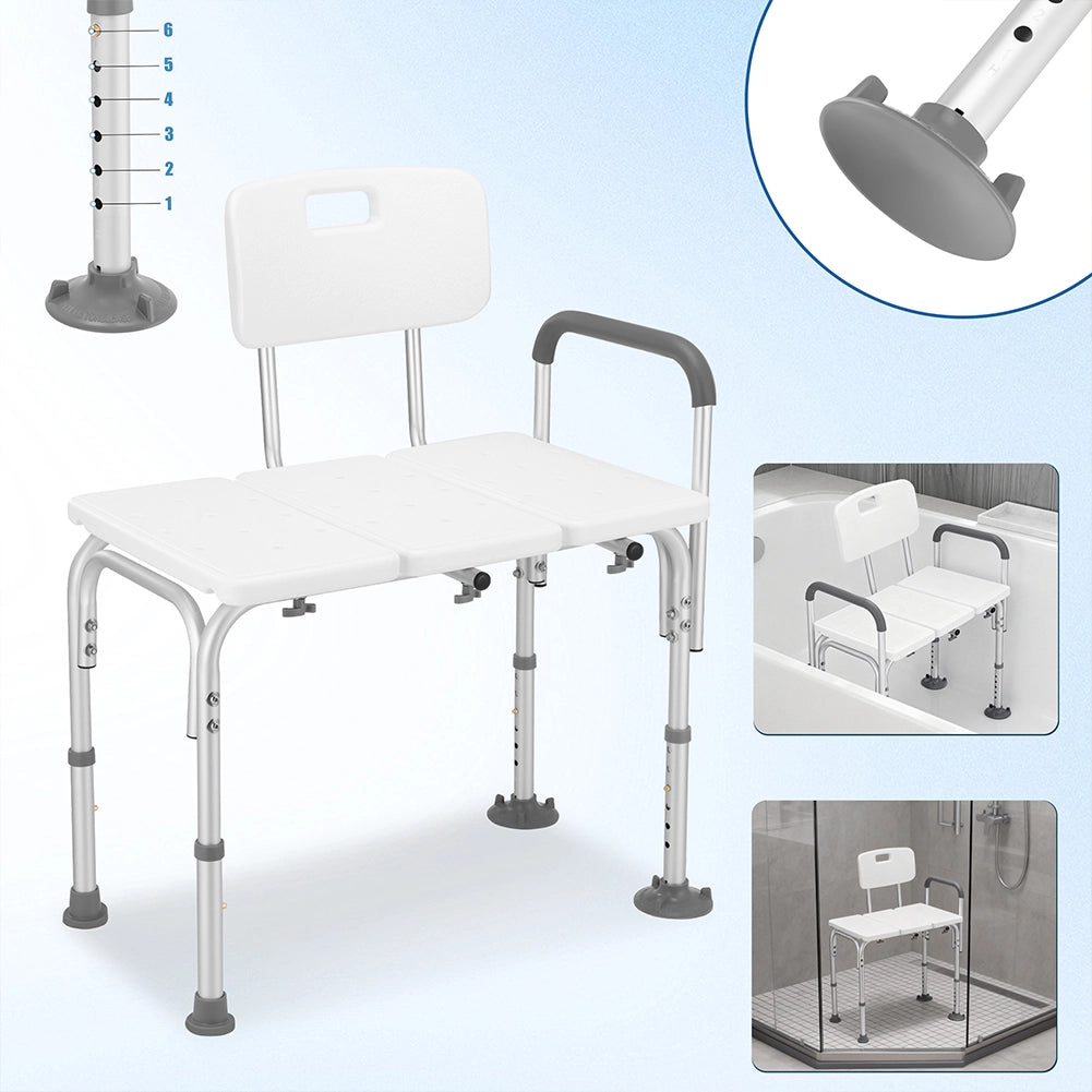 Sgabello Doccia 76x45x9,5 cm per Anziani a Mobilità Ridotta in Alluminio Bianco
